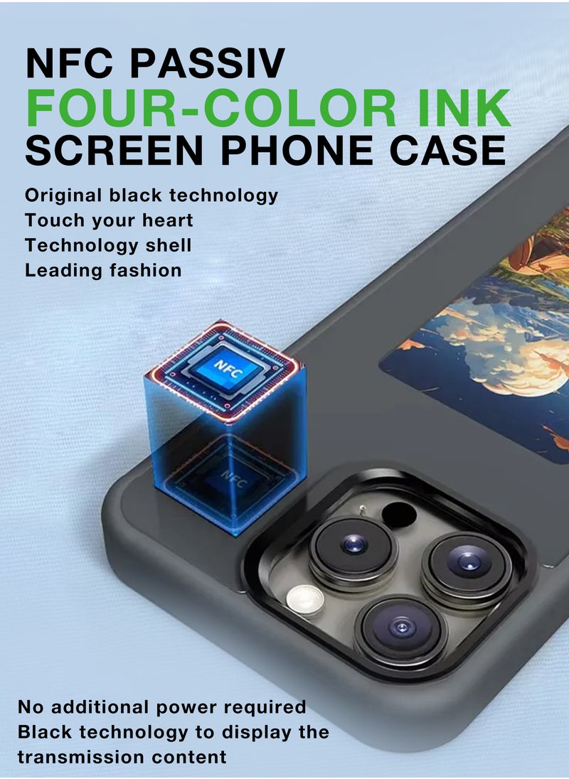 ZIPFORCE - NFC Smart E-ink Screen Customizable Display Phone Case for iPhone 16 Pro DIY Custom Carbon Fiber Mobile Case Designed - Black - Image 1