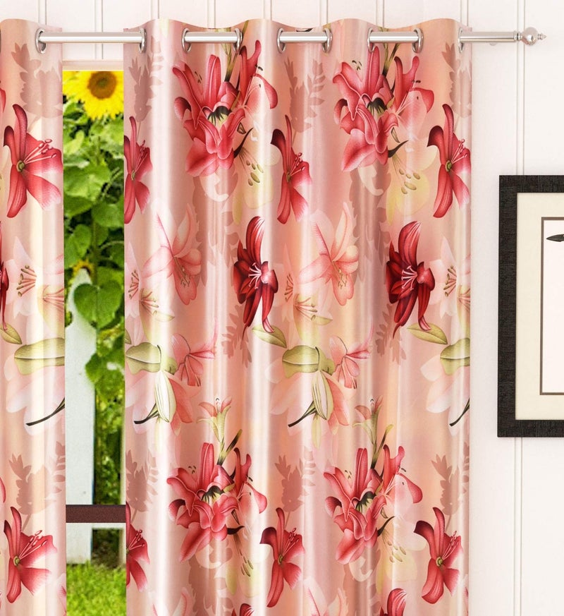 LaVichitra 2 Piece Premium Eyelet Long Door Curtains 9 ft Floral Maroon - Image 2