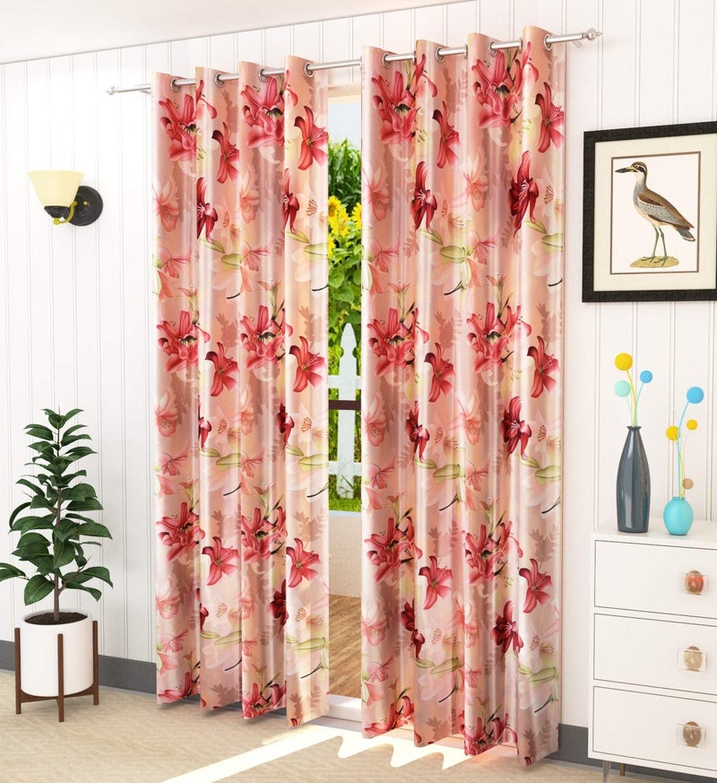 LaVichitra 2 Piece Premium Eyelet Long Door Curtains 9 ft Floral Maroon - Image 1