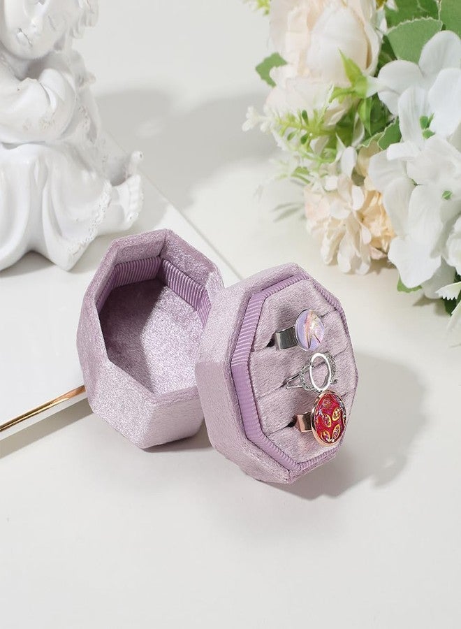 SOFPLATE 2 x 2 x 1.9 Inch Velvet Ring Box 3 Slots Ring Holder Gift Box Small Lilac Octagon Jewelry Display Couple Gift Keepsake Organizer Storage Case for Proposal Engagement Wedding Ceremony Holiday - Image 3
