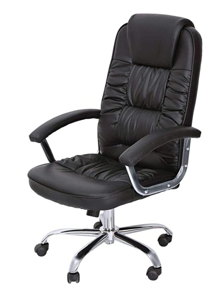 Uzman Home Ergonomic Office Chair, Computer Desk Chair, PU Leather, Steel Structure, Smooth lumbar support with adjustable Height, Black  - Image 1