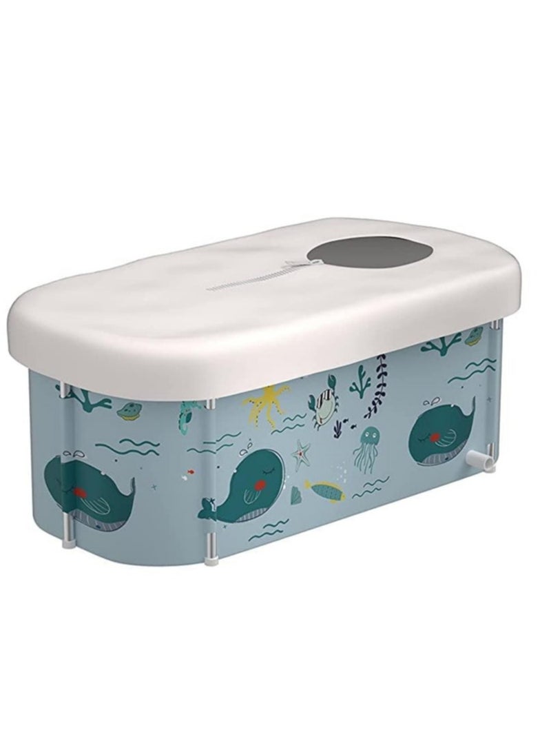 RATSAW Extra Large Portable Foldable Bathtub with Metal Frame for Adult Family SPA Soaking Tub with Cover Lid for Small Bathroom Thicken Multiple Layer Bathtub with Lid Ocean Style - Image 1