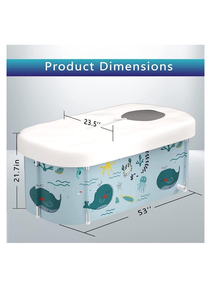 RATSAW Extra Large Portable Foldable Bathtub with Metal Frame for Adult Family SPA Soaking Tub with Cover Lid for Small Bathroom Thicken Multiple Layer Bathtub with Lid Ocean Style - Image 2