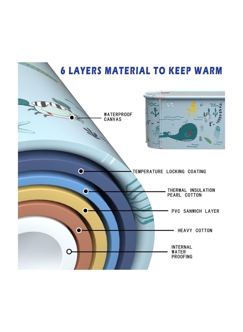 RATSAW Extra Large Portable Foldable Bathtub with Metal Frame for Adult Family SPA Soaking Tub with Cover Lid for Small Bathroom Thicken Multiple Layer Bathtub with Lid Ocean Style - Image 3
