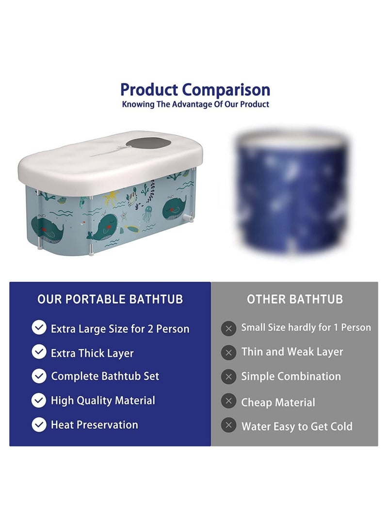 RATSAW Extra Large Portable Foldable Bathtub with Metal Frame for Adult Family SPA Soaking Tub with Cover Lid for Small Bathroom Thicken Multiple Layer Bathtub with Lid Ocean Style - Image 5
