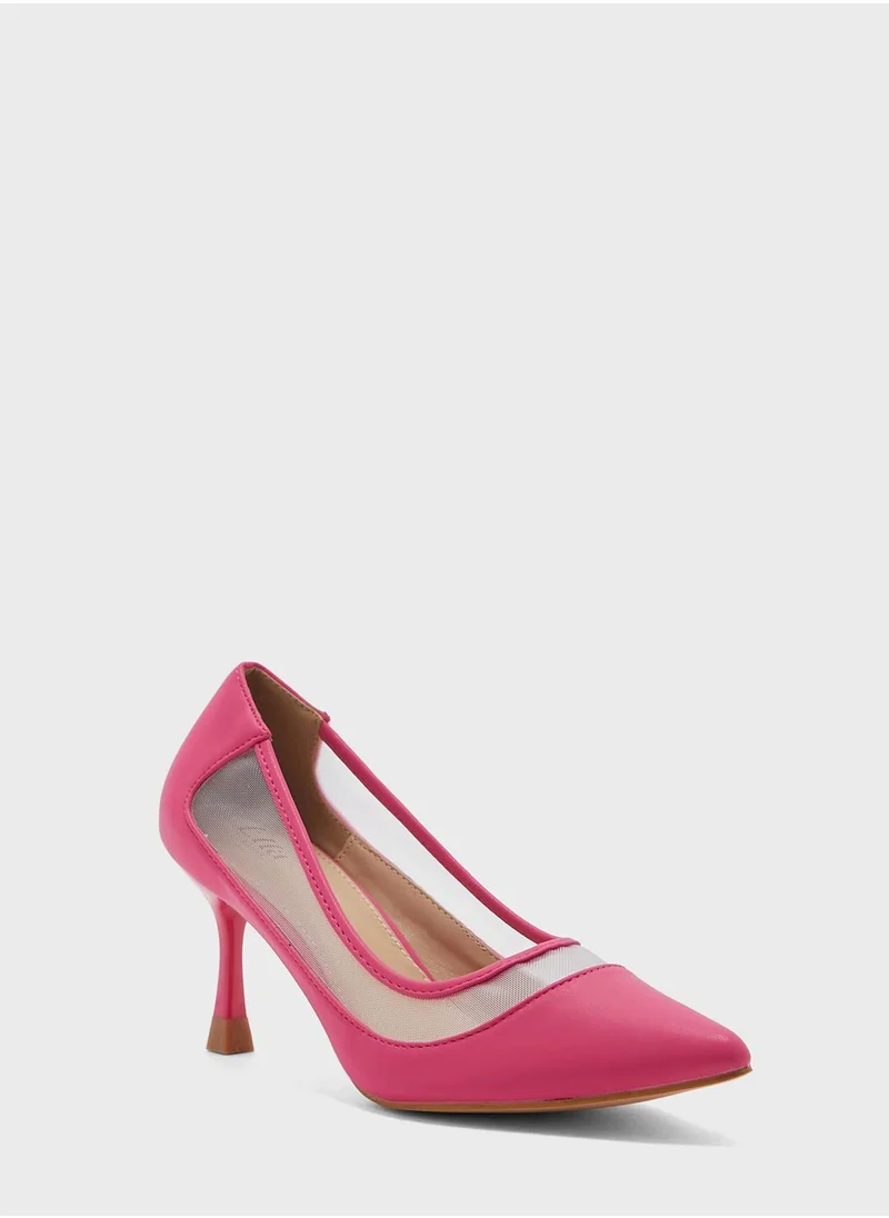 ELLA Faux Suede Sheer Trim Pointed Pump