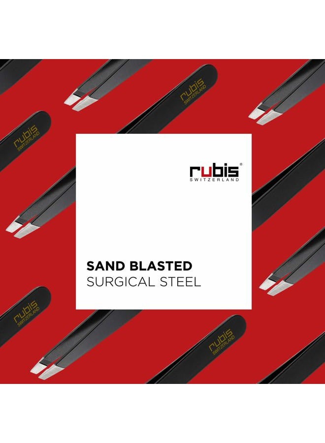 Rubis Classic Stainless Steel Slanted Tweezers for Precise Eyebrows and Hair Removal, 1K104, Made in Switzerland, Black - Image 3