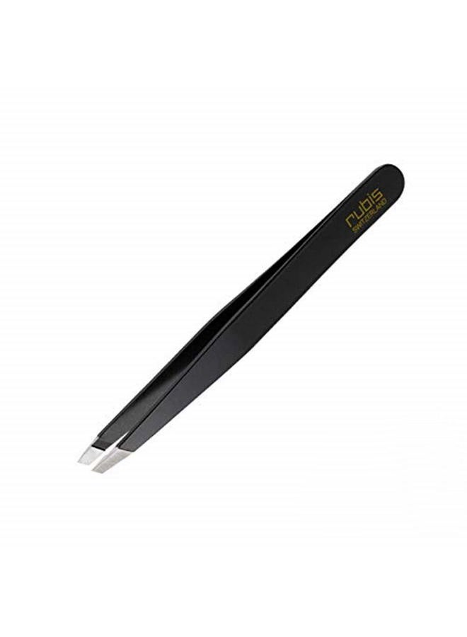 Rubis Classic Stainless Steel Slanted Tweezers for Precise Eyebrows and Hair Removal, 1K104, Made in Switzerland, Black - Image 1