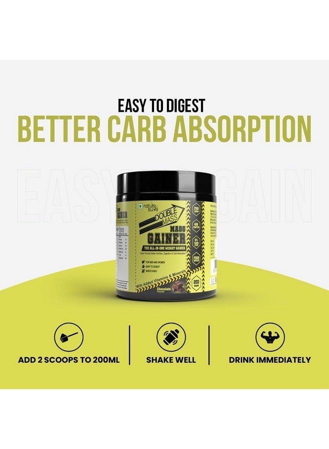Nature Sure Double Mass Chocolate Flavored Mass Gainer with Whey Protein and Enzymes, Free Scoop Inside - 2 Packs (250 Grams Each) - Image 2