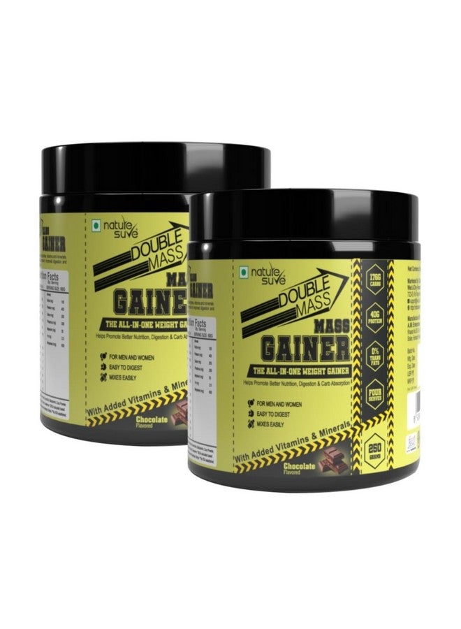 Nature Sure Double Mass Chocolate Flavored Mass Gainer with Whey Protein and Enzymes, Free Scoop Inside - 2 Packs (250 Grams Each) - Image 1