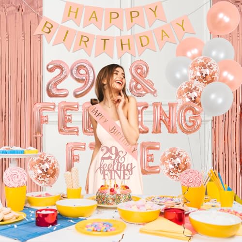 Cheereveal 29th Birthday Decorations Rose Gold Feeling Fine Balloons Cake Topper - Image 5