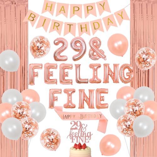 Cheereveal 29th Birthday Decorations Rose Gold Feeling Fine Balloons Cake Topper - Image 1