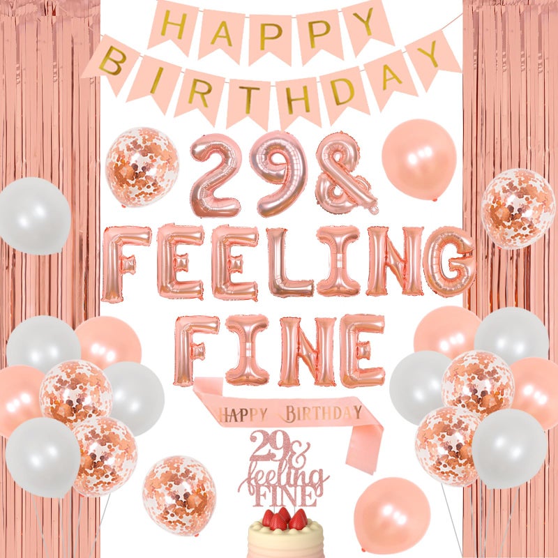 Cheereveal 29th Birthday Decorations Rose Gold Feeling Fine Balloons Cake Topper - Image 3