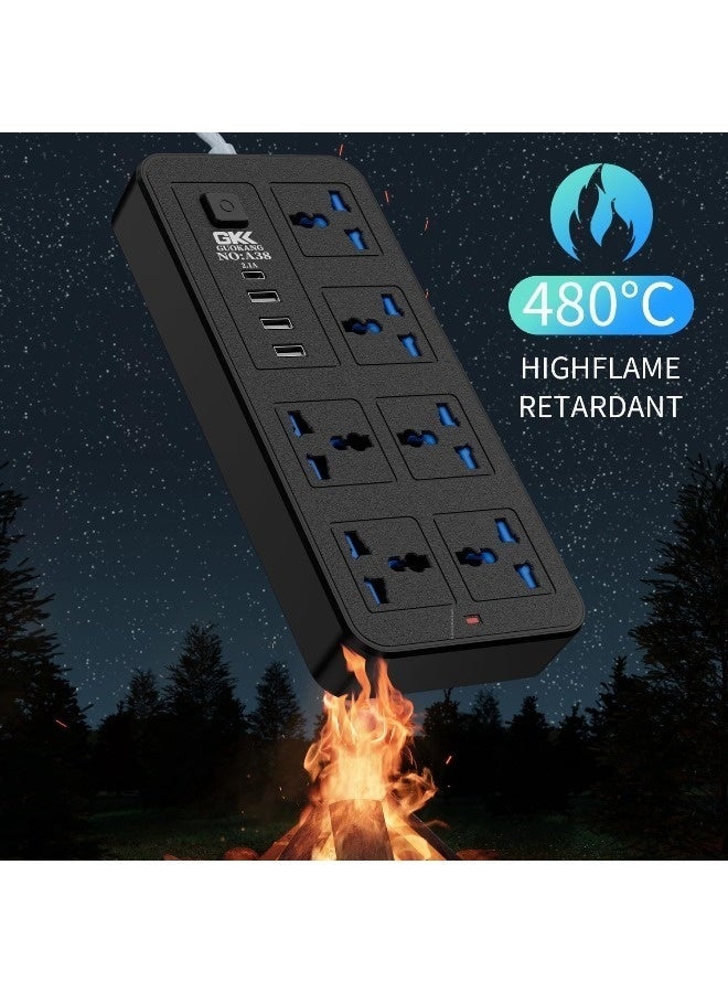 Universal Extension Lead with Multiple Function,UK Plug 3 Pin Socket Outlet with 6 Gang | 3 USB Port | 1 Type-C Port,1.8M Cable Power Strip for Home,Kitchen,and Office(Black) - Image 4