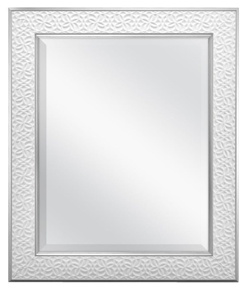 MCS Nordic Blossom Large Wall Mirror Modern Rectangle Mirror Home Decor for Living Room Bedroom or Bathroom 21 by 25 Inch White