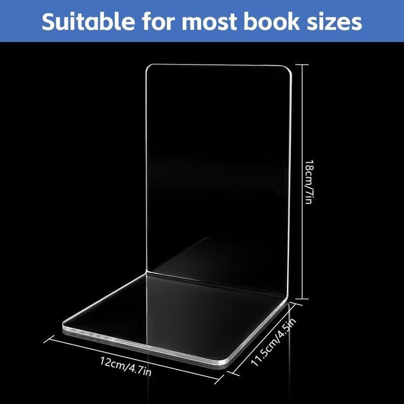 OneNine Bookends, 6Pcs Clear Acrylic Book Ends For Shelves Home Office Library School Supplies, Premium Plastic Book Shelf Holder Book Stopper Desktop Organizer Bookshelf Decor For Books Movies Cds - Image 2