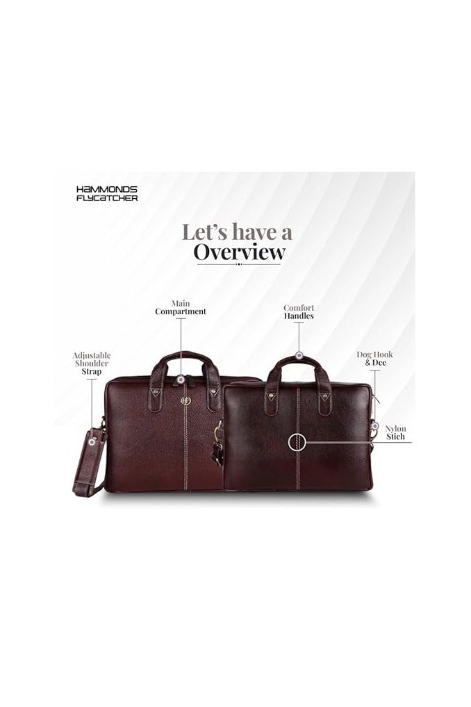 HAMMONDS FLYCATCHER HAMMONDS FLYCATCHER Genuine Leather Office Bag for Men - Laptop Bag for Men - Padded Laptop Compartment, Fits 14 Inch Laptop - Adjustable Strap, 1 Year Warranty - Office, Travel, Daily Use - Brown - Image 2
