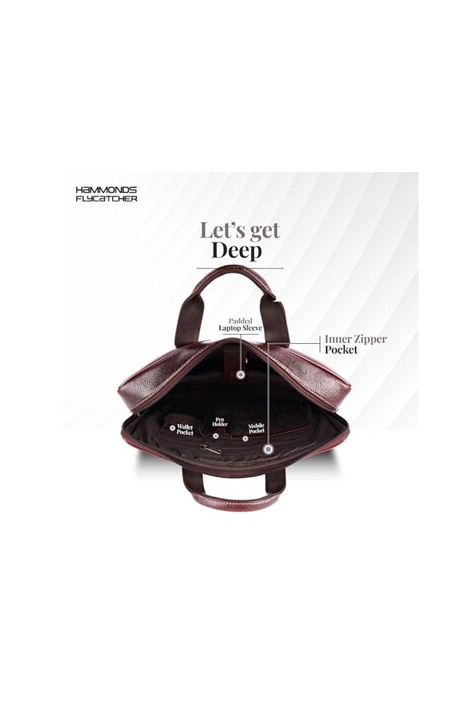 HAMMONDS FLYCATCHER HAMMONDS FLYCATCHER Genuine Leather Office Bag for Men - Laptop Bag for Men - Padded Laptop Compartment, Fits 14 Inch Laptop - Adjustable Strap, 1 Year Warranty - Office, Travel, Daily Use - Brown - Image 3