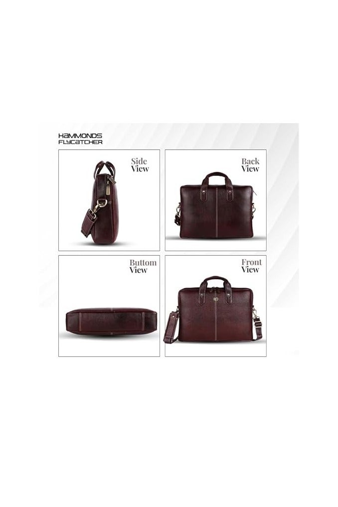 HAMMONDS FLYCATCHER HAMMONDS FLYCATCHER Genuine Leather Office Bag for Men - Laptop Bag for Men - Padded Laptop Compartment, Fits 14 Inch Laptop - Adjustable Strap, 1 Year Warranty - Office, Travel, Daily Use - Brown - Image 4