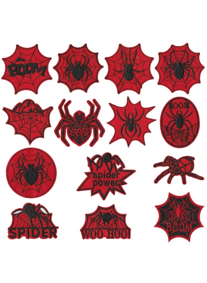 14Pcs Red Spider Pattern Iron On Patches, Embroidered Fabric Appliques for Clothes Jeans Bags Shoes DIY Decor Repair - Image 1
