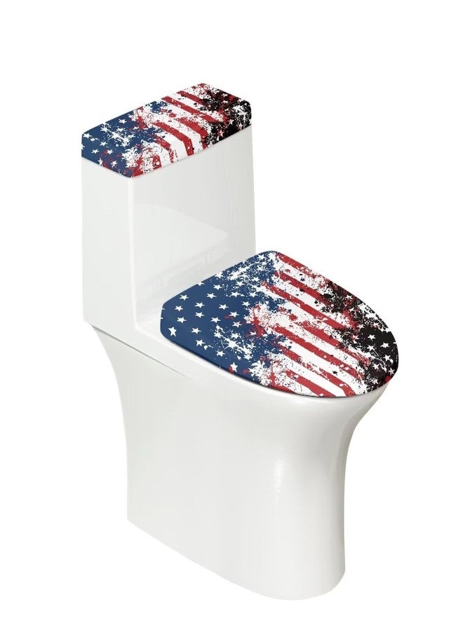 Psesaysky USA Flag Toilet Lid & Tank Covers Stretchable Toilet Lid Cover and Toilet Tank Lid Cover Stain Resistant Elongated Toilet Lid Cover for Bathroom Easy to Clean - Image 1