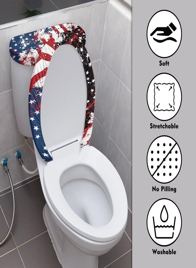 Psesaysky USA Flag Toilet Lid & Tank Covers Stretchable Toilet Lid Cover and Toilet Tank Lid Cover Stain Resistant Elongated Toilet Lid Cover for Bathroom Easy to Clean - Image 3