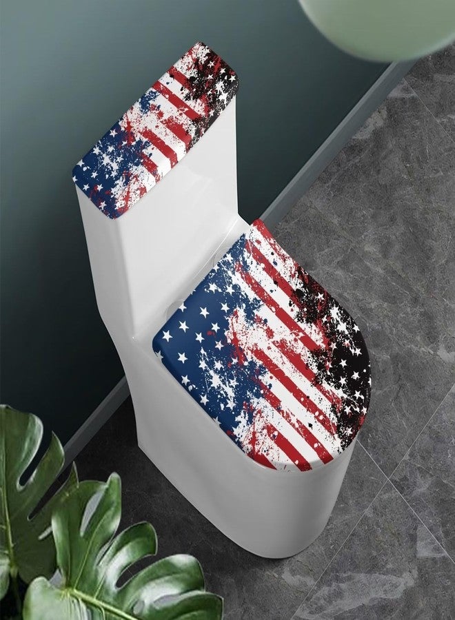 Psesaysky USA Flag Toilet Lid & Tank Covers Stretchable Toilet Lid Cover and Toilet Tank Lid Cover Stain Resistant Elongated Toilet Lid Cover for Bathroom Easy to Clean - Image 2