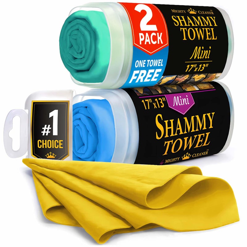 Premium 2pk Mini 1 Free Shammy Cloth for Car Drying 17x13 Super Absorbent Chamois Towel for Car ScratchFree Reusable Soft Cleaning Towel