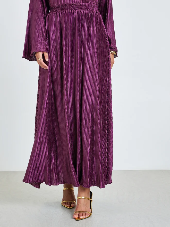 ستايلي Styli Purple Accordion Plisse A-Line Maxi Skirt