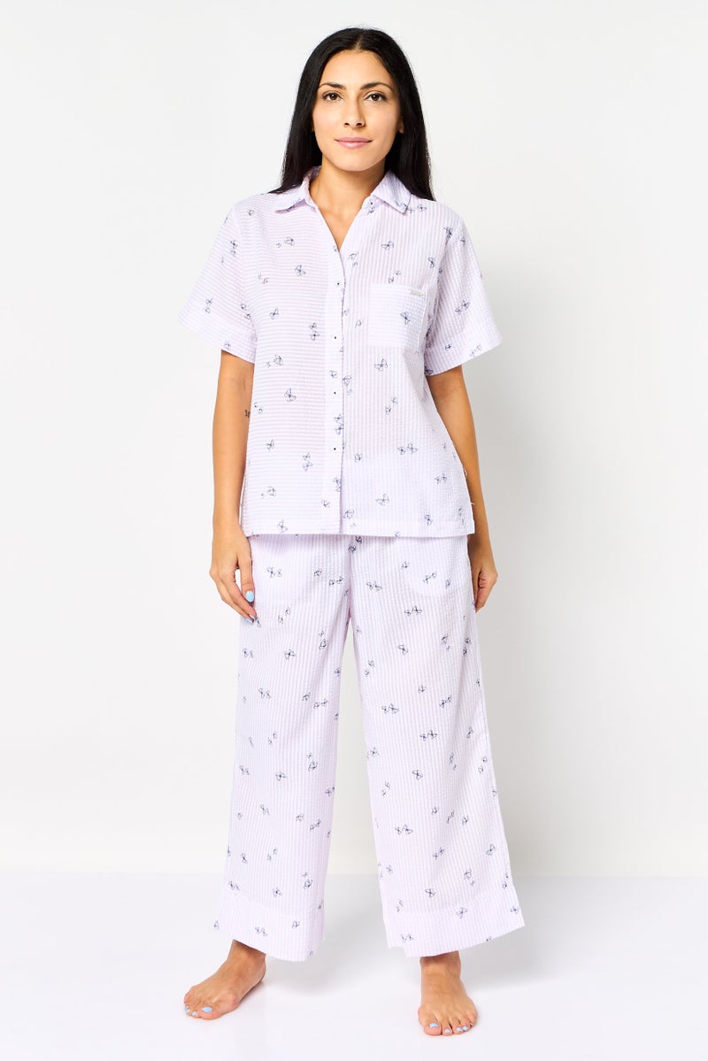 Rae Dunn Women 2 Pieces Allover Print Shirt And Bottom Pyjama Set, Multicolor - Image 1