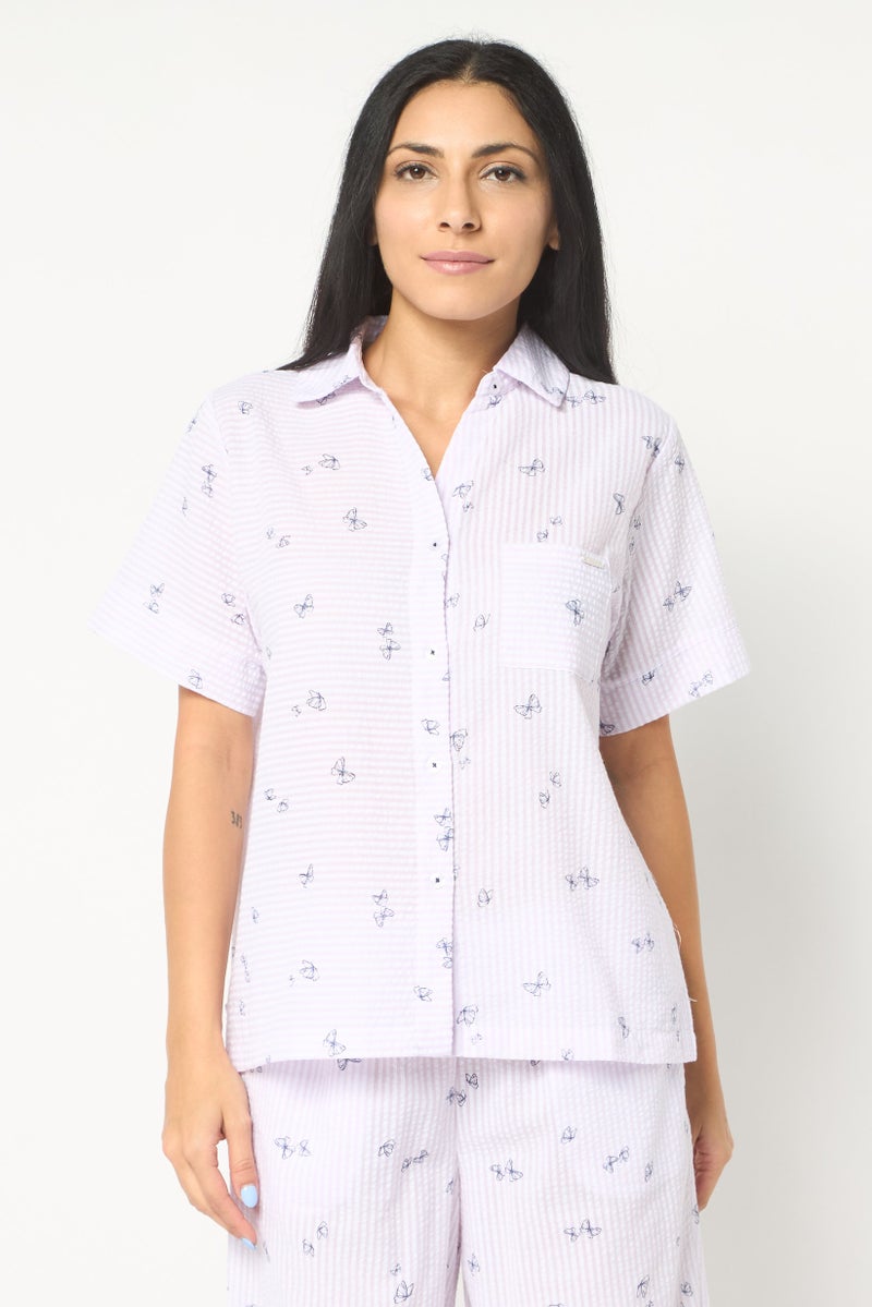 Rae Dunn Women 2 Pieces Allover Print Shirt And Bottom Pyjama Set, Multicolor - Image 3