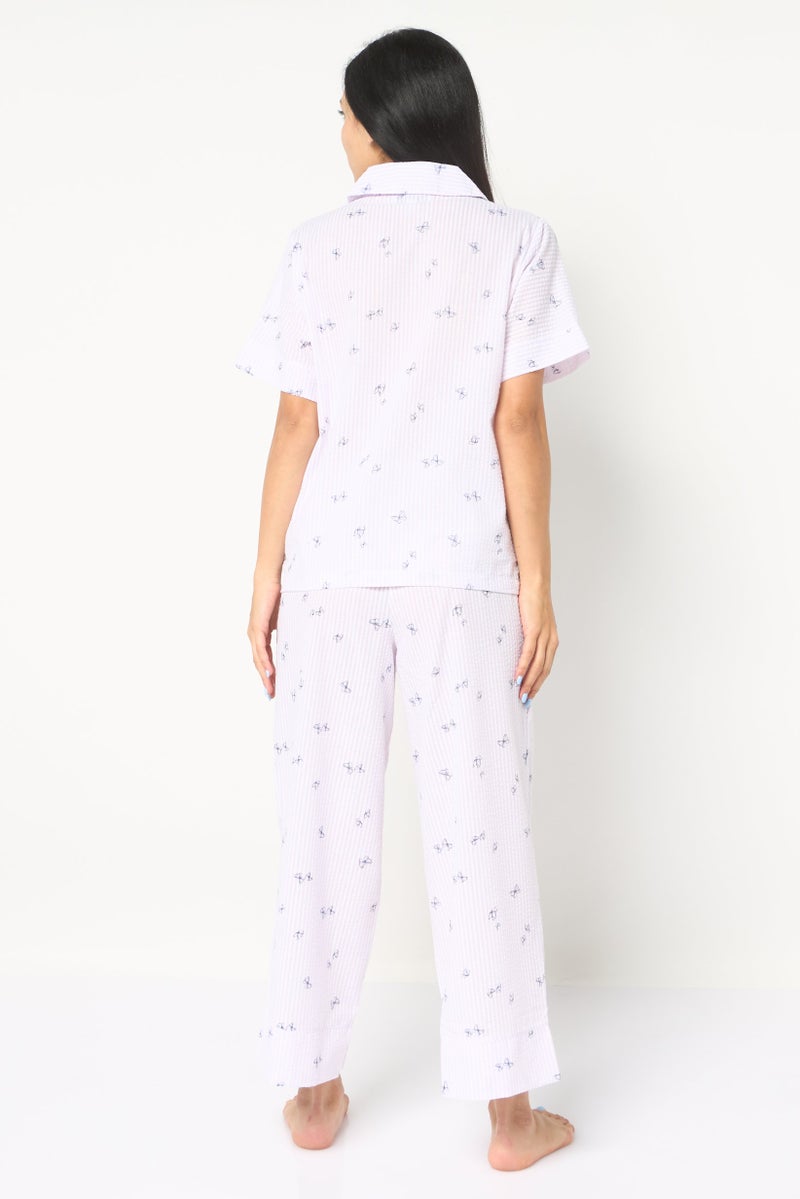Rae Dunn Women 2 Pieces Allover Print Shirt And Bottom Pyjama Set, Multicolor - Image 4