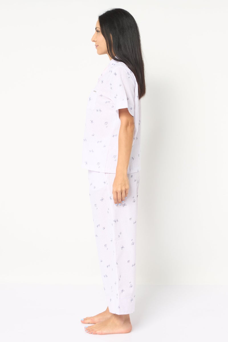 Rae Dunn Women 2 Pieces Allover Print Shirt And Bottom Pyjama Set, Multicolor - Image 2