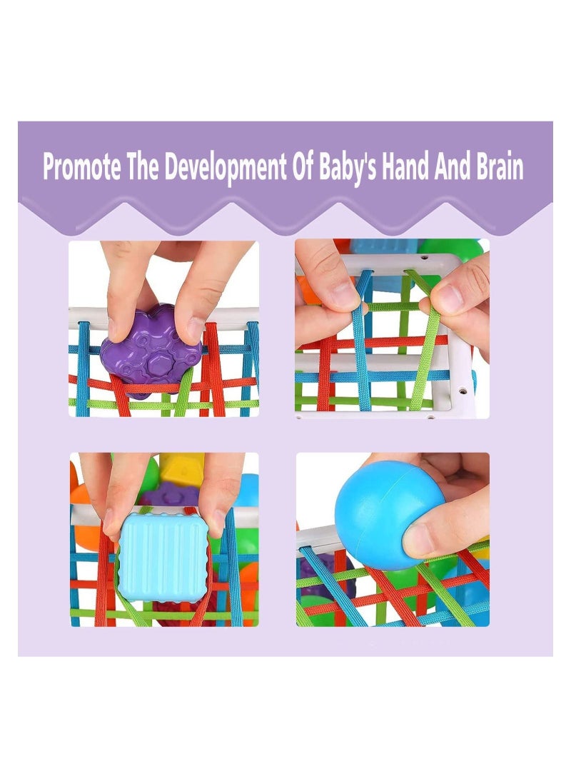 NIBEMINENT Baby Shape Sorting Toy, Activity Cube Sensory Bin with Elastic Bands Colorful Multifunctional Toy,Exercise Hand Eye Coordination, Fine Motor Skill Early Learning Educational Gift  - Image 3