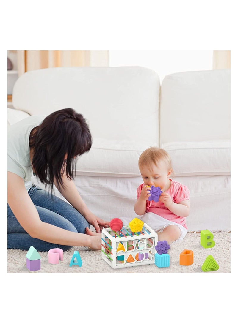 NIBEMINENT Baby Shape Sorting Toy, Activity Cube Sensory Bin with Elastic Bands Colorful Multifunctional Toy,Exercise Hand Eye Coordination, Fine Motor Skill Early Learning Educational Gift  - Image 5