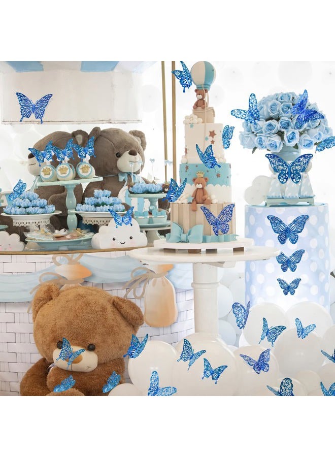 DELEMI 60 Pcs 3D Iridescent Bule Sequined Butterfly Wall Decals, Butterfly Stickers with 5 Styles, Butterfly Decorations for Cake Toppers Baby Shower Decorations Bedroom Decorations (Sequined Blue) - Image 2