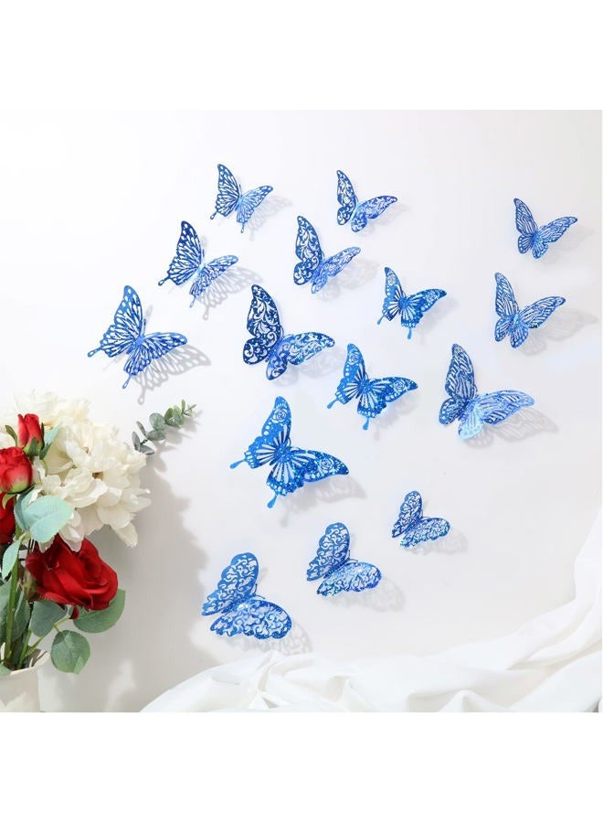 DELEMI 60 Pcs 3D Iridescent Bule Sequined Butterfly Wall Decals, Butterfly Stickers with 5 Styles, Butterfly Decorations for Cake Toppers Baby Shower Decorations Bedroom Decorations (Sequined Blue) - Image 4