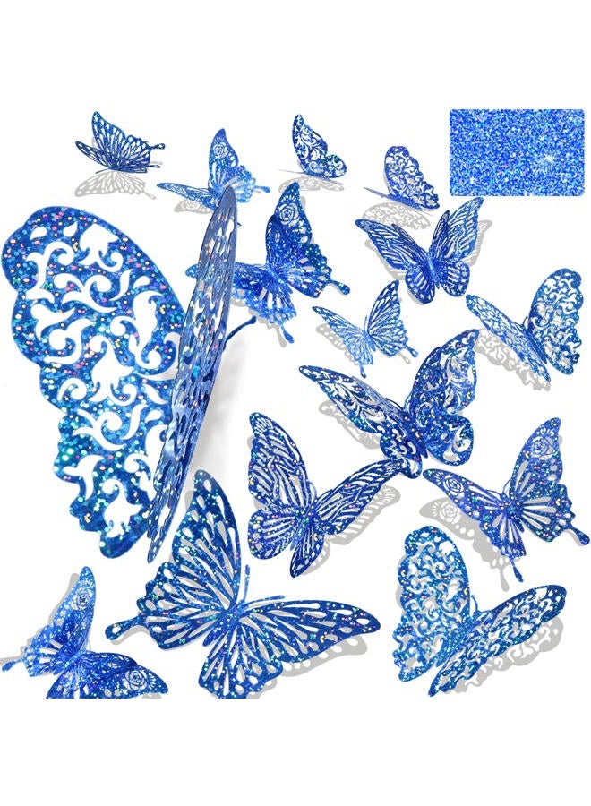 DELEMI 60 Pcs 3D Iridescent Bule Sequined Butterfly Wall Decals, Butterfly Stickers with 5 Styles, Butterfly Decorations for Cake Toppers Baby Shower Decorations Bedroom Decorations (Sequined Blue) - Image 1