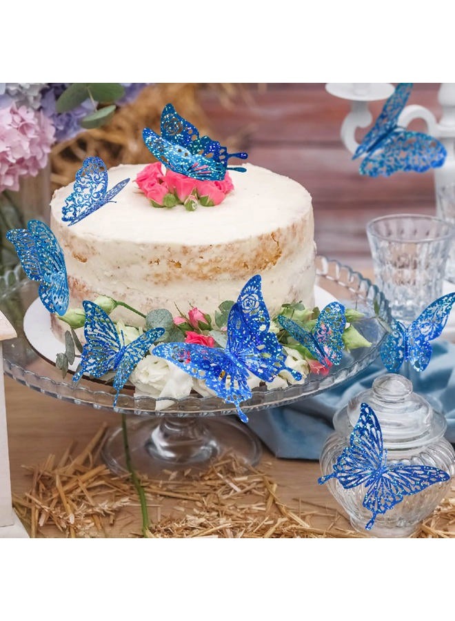 DELEMI 60 Pcs 3D Iridescent Bule Sequined Butterfly Wall Decals, Butterfly Stickers with 5 Styles, Butterfly Decorations for Cake Toppers Baby Shower Decorations Bedroom Decorations (Sequined Blue) - Image 3