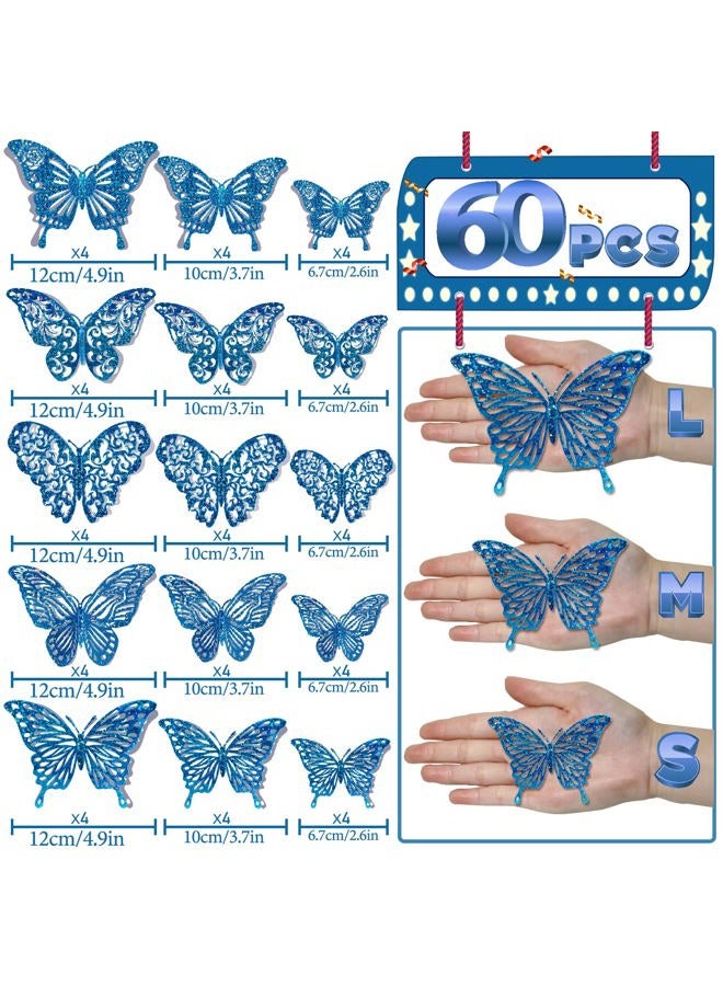 DELEMI 60 Pcs 3D Iridescent Bule Sequined Butterfly Wall Decals, Butterfly Stickers with 5 Styles, Butterfly Decorations for Cake Toppers Baby Shower Decorations Bedroom Decorations (Sequined Blue) - Image 5