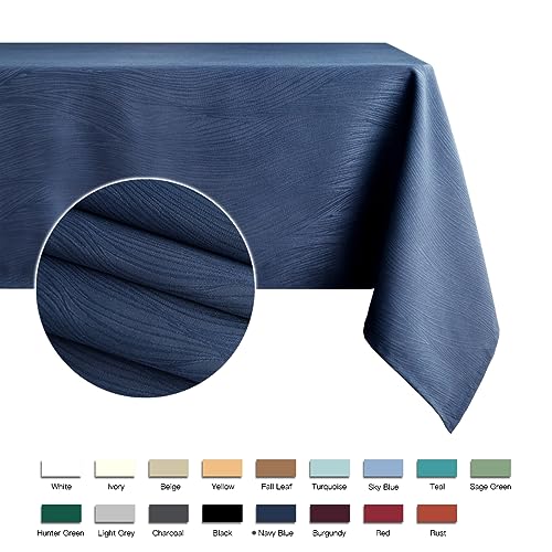 maxmill Jacquard Table Cloth Swirl Pattern Spillproof Wrinkle Resistant Heavy Weight Soft Tablecloth for Kitchen Dinning Tabletop Decoration Outdoor Picnic Rectangle 52 x 70 Inch Navy Blue - Image 2