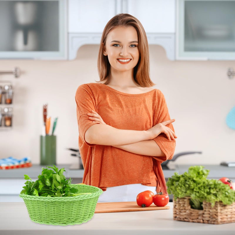 سلة فاكهة كبيرة منسوجة من البلاستيك الأخضر، حاوية تخزين الطعام، منظِّم المطبخ - Image 5