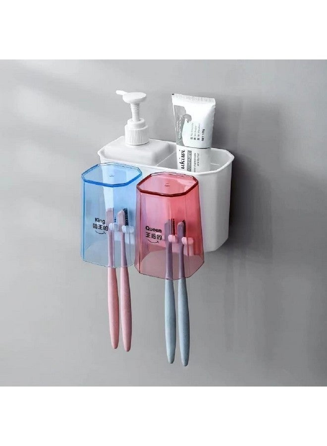 Lxoice Toothbrush Holder Wall Mounted, Toothbrush Holders for Bathroom, Brush Holder for Bathroom Wall Mounted, Bathroom Organizer (2 Cup, White) Plastic - Image 1