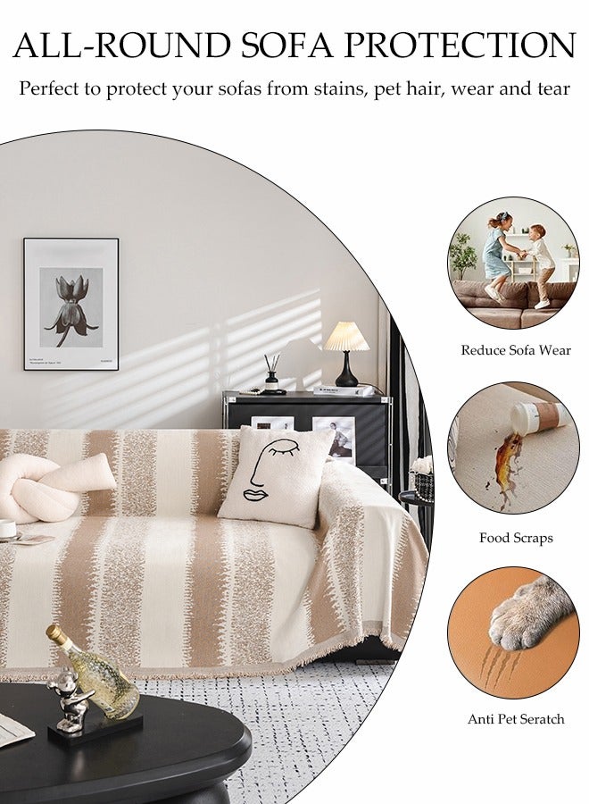 DUNISO Sofa Towel，Double Seater Sofa Cover，Double Side Couch Covers，Simple Style Wrap-Up Sofa Cover， All-Season Sofa Blanket，Soft Warm Scratch Resistant and Wear-resistant Chenille Material，Washable and Detachable，180 * 230cm，Brown  - Image 4