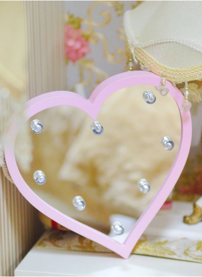 Salla - Heart-Shaped Mirror with Pink Frame and Light LEDs 32x30cm - Image 1