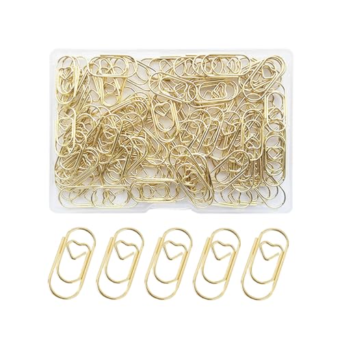 Zucosue 100 Pack Love Heart Shaped Paper Clips, Mini Paperclips Papers, 0.8inch Small Paper Clips for Office School Home Desk Organizers (Gold) - Image 1
