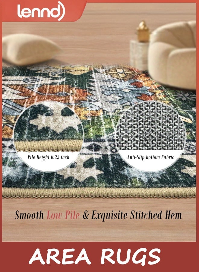 لينند سجادات منطقة - مثالية لغرفة المعيشة وغرفة النوم وغرفة الأطفال والحضانة - مقاومة للبقع والماء وغير قابلة للانزلاق ومناسبة للحيوانات الأليفة والأطفال، سجادات منطقة قبلية عتيقة (أخضر، 80 سم × 160 سم) - Image 4