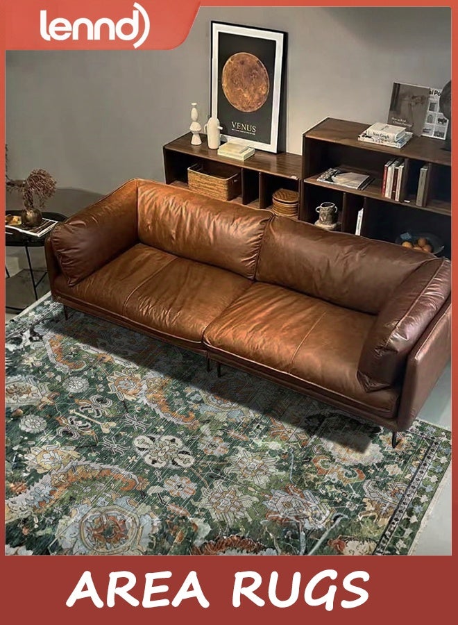 لينند سجادات منطقة - مثالية لغرفة المعيشة وغرفة النوم وغرفة الأطفال والحضانة - مقاومة للبقع والماء وغير قابلة للانزلاق ومناسبة للحيوانات الأليفة والأطفال، سجادات منطقة قبلية عتيقة (أخضر، 80 سم × 160 سم) - Image 2