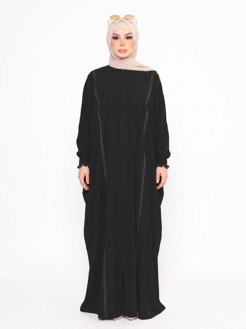 Elegant Women's Abaya with Wide Cut and Side Embellishments, KBLACK Color, Suitable for Daily & Formal Occasions - Image 2