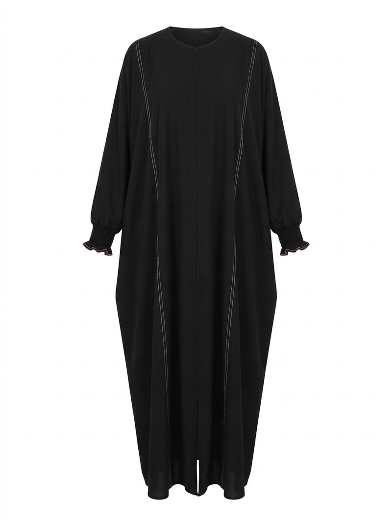 Elegant Women's Abaya with Wide Cut and Side Embellishments, KBLACK Color, Suitable for Daily & Formal Occasions - Image 4